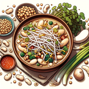 DALL·E 2023 10 07 01.03.36 illustration of a hearty bowl of kongnamul guk showcasing the fresh soybean sprouts and aromatic ingredients